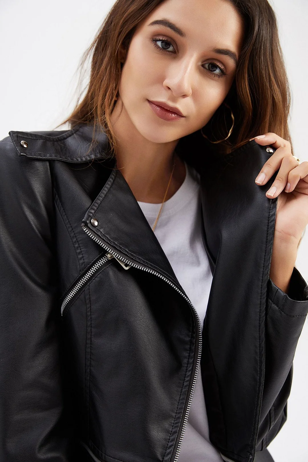 Woman Zipper Detachable Leather Jacket