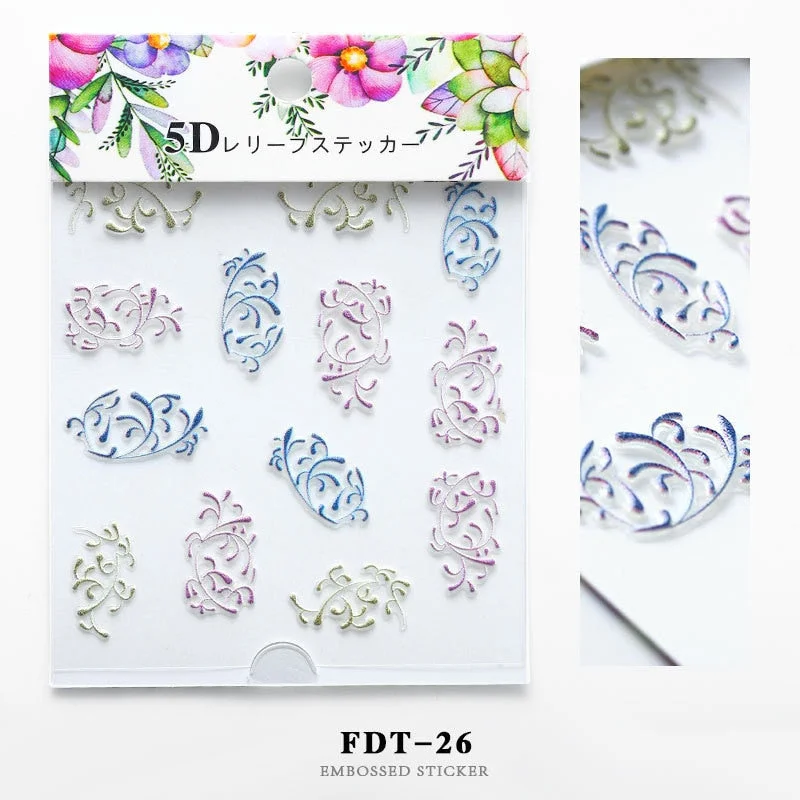 Nail Stickers Embossed 5D Elegant Flower Series Lace Designs Back Glue Nail Decals Tips For Beauty Salons-Nail Inspo