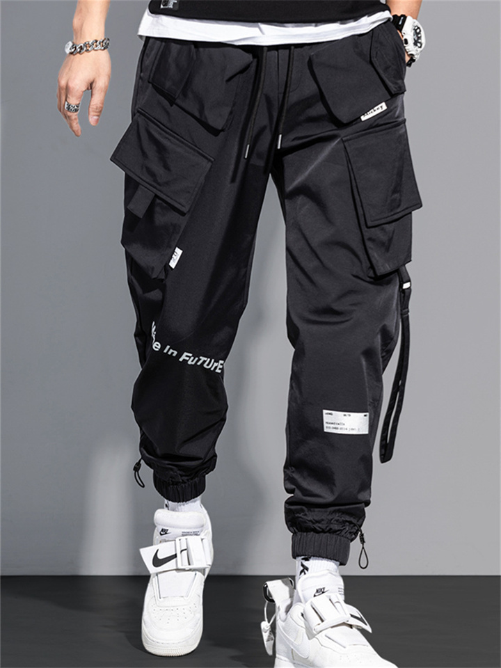 Men's Cargo Pants Cargo Trousers Joggers Trousers Techwear Drawstring Elastic Waist Flap Pocket Plain Breathable Soft Casual Daily Fashion Streetwear Black Blue