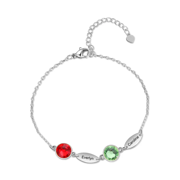 Round Cut Ruby Bracelet Custom 2 Names Birthstones July Birthday Gift for Her