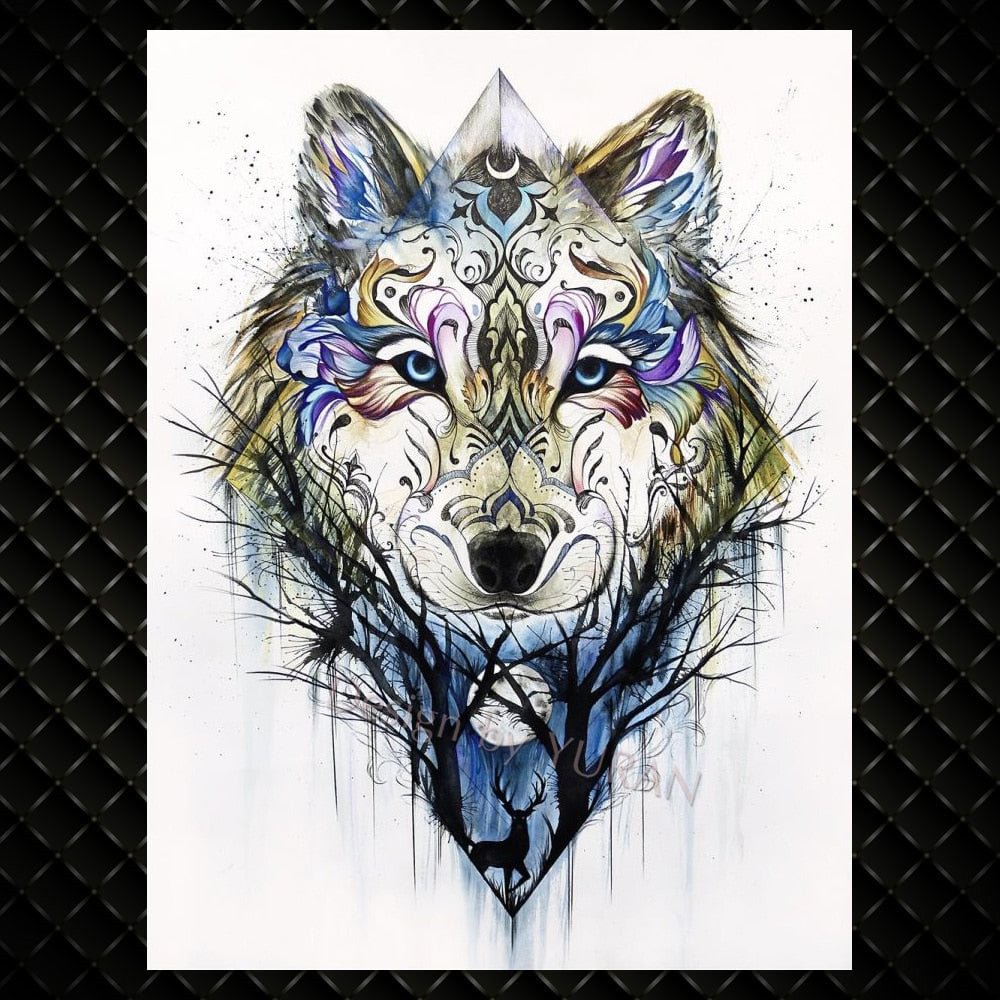 Tigrish Tribal Wolf Temporary Tattoos For Men Women Arm Chest Fake Tattoo Sticker Waterproof Realistic 3D Flash Wolf Tatoo Paper