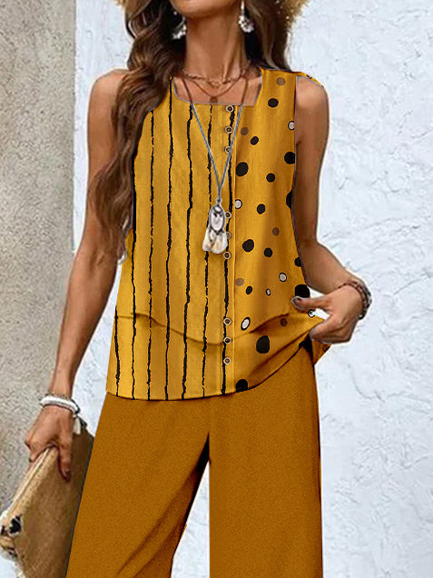 Women's Sleeveless Square Collar Geometric Graphic Printed Casual Set