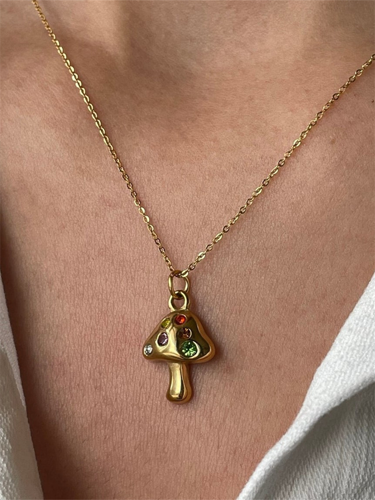 Comstylish Mushroom Inspired Colorful Stone Studded Necklace