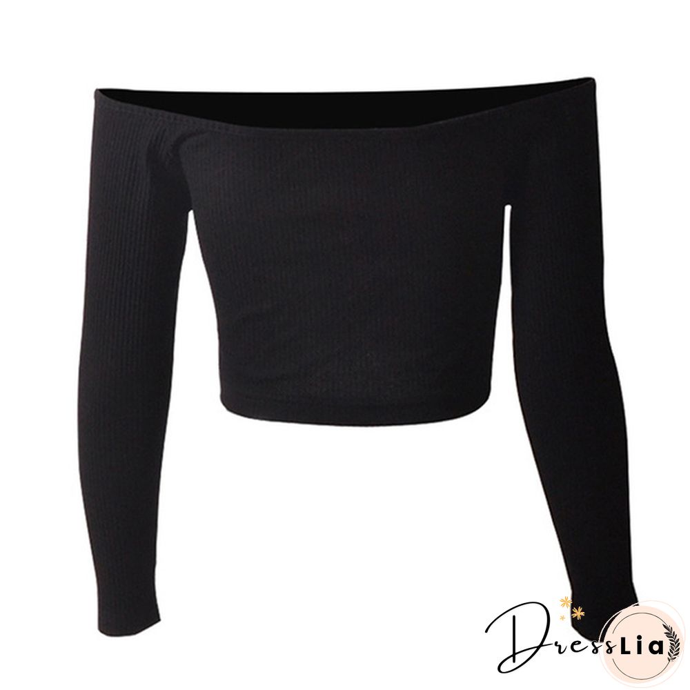 Summer Shirt T-shirt Casual Lady Long Sleeve Wrapped Chest Word Shoulder Fashion Tops