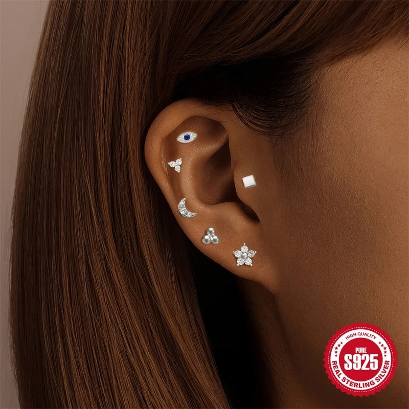 1 Piece 925 Sterling Silver Devil’s Eye Star Moon Ear Studs