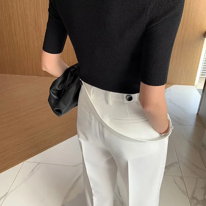 Oocharger Casual Women Pants High Waist Ruched Loose Irregular Long Stragiht Trousers Female Spring Fashion 2023 Clothing New