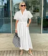 Puff Sleeve Pleating Heavy Industry Dress