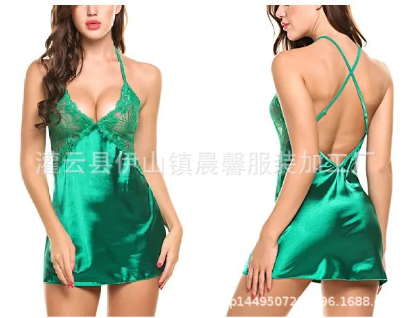 Churchf 2018 Explosion Large-Size Multi-Colored Pyjamas Lace Lace Deep V Sexy Color-Butted Nyoodle Lingerie Direct Selling