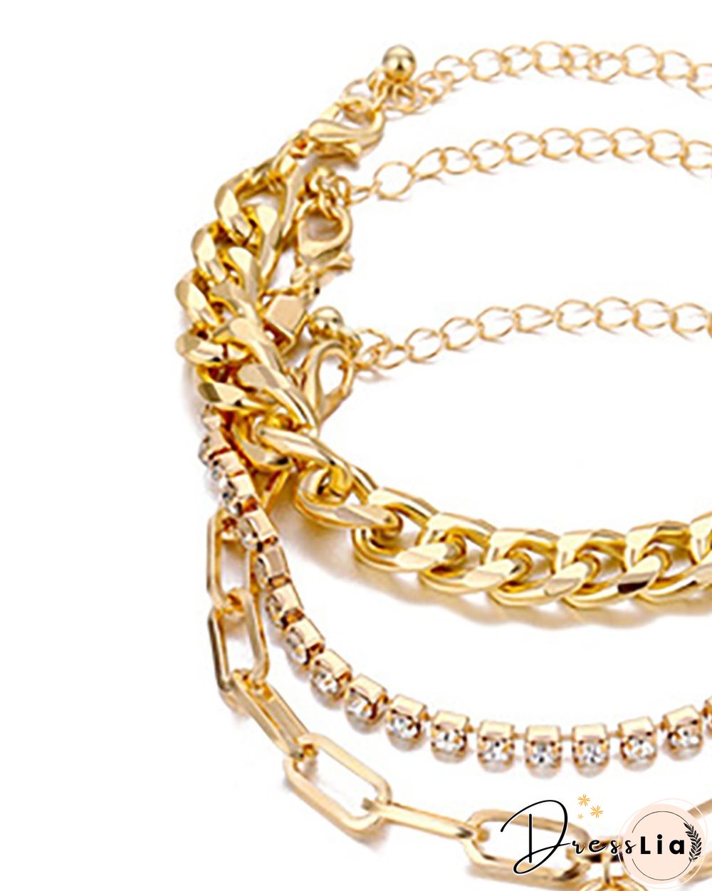 3PCS Link Chain Lock Pendant Studded Bracelet