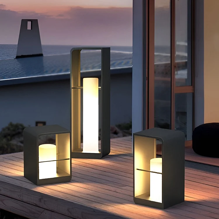 Rectangular Frame Waterproof Black Modern Solar Lights Outdoor Lanterns - Appledas