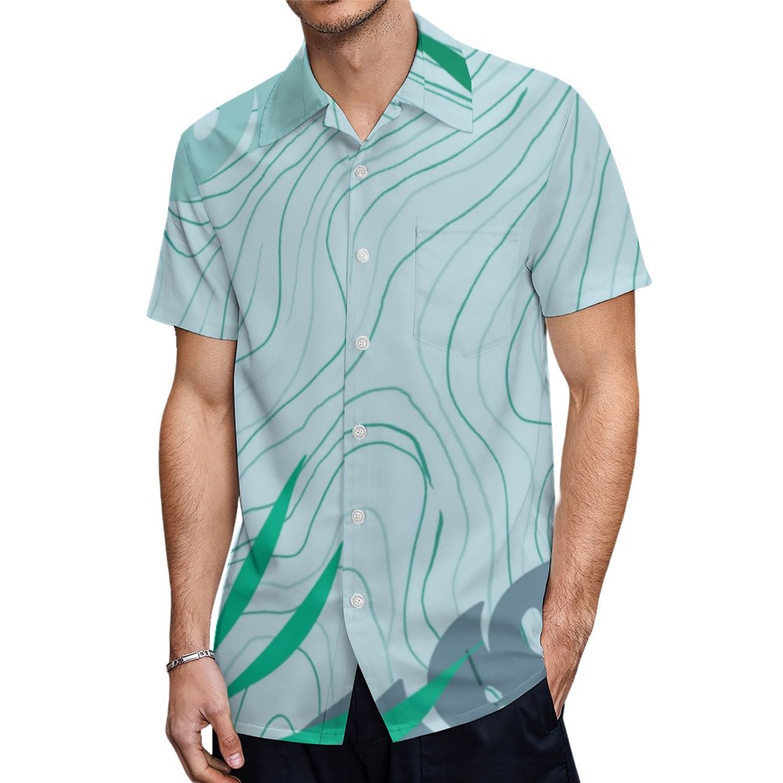 Simple Abstract Green Leaves And Wood Texture Hawaiian Shirt Mens Button Down Tropical Hawaii Beach Shirts
