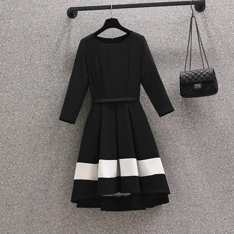 Stripes Color-block Elegant Midi Dress