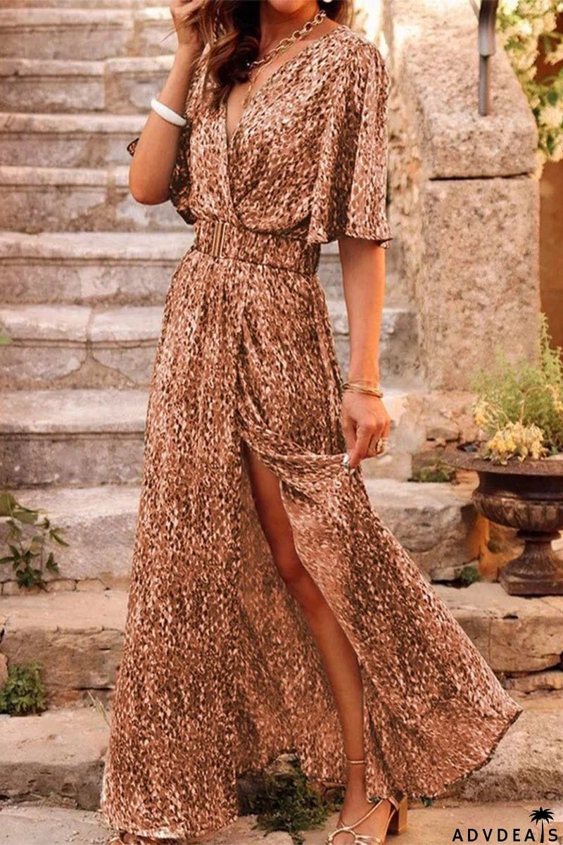 Bohemian College Floral Patchwork With Belt V Neck Waist Skirt Dresses