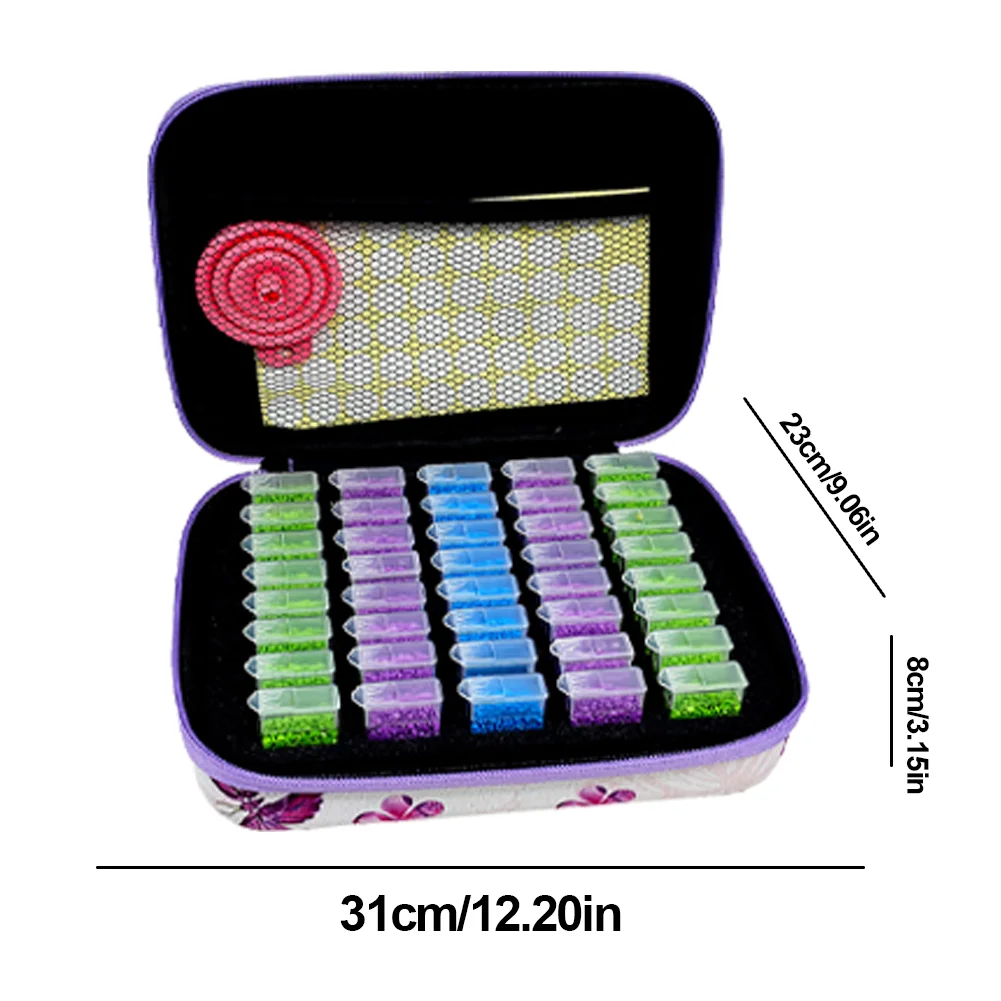 Diamond Painting Purple Butterfly Square Bottle Storage Containers 40 Bottles with Tools for Jewelry Bead
