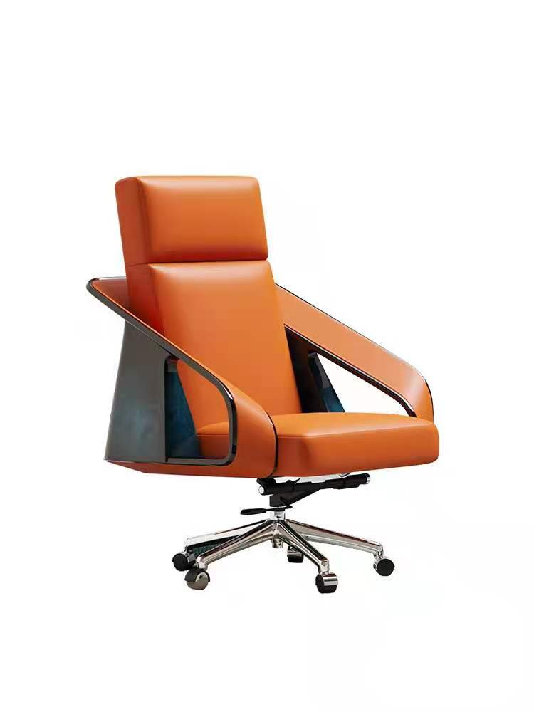 Homemys orange leather  light luxury office chair with pulley