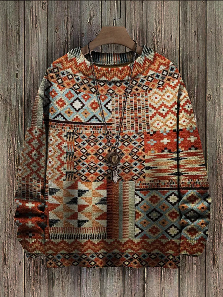 Ethnic Aztec Patchwork Pattern Cozy Sweater
