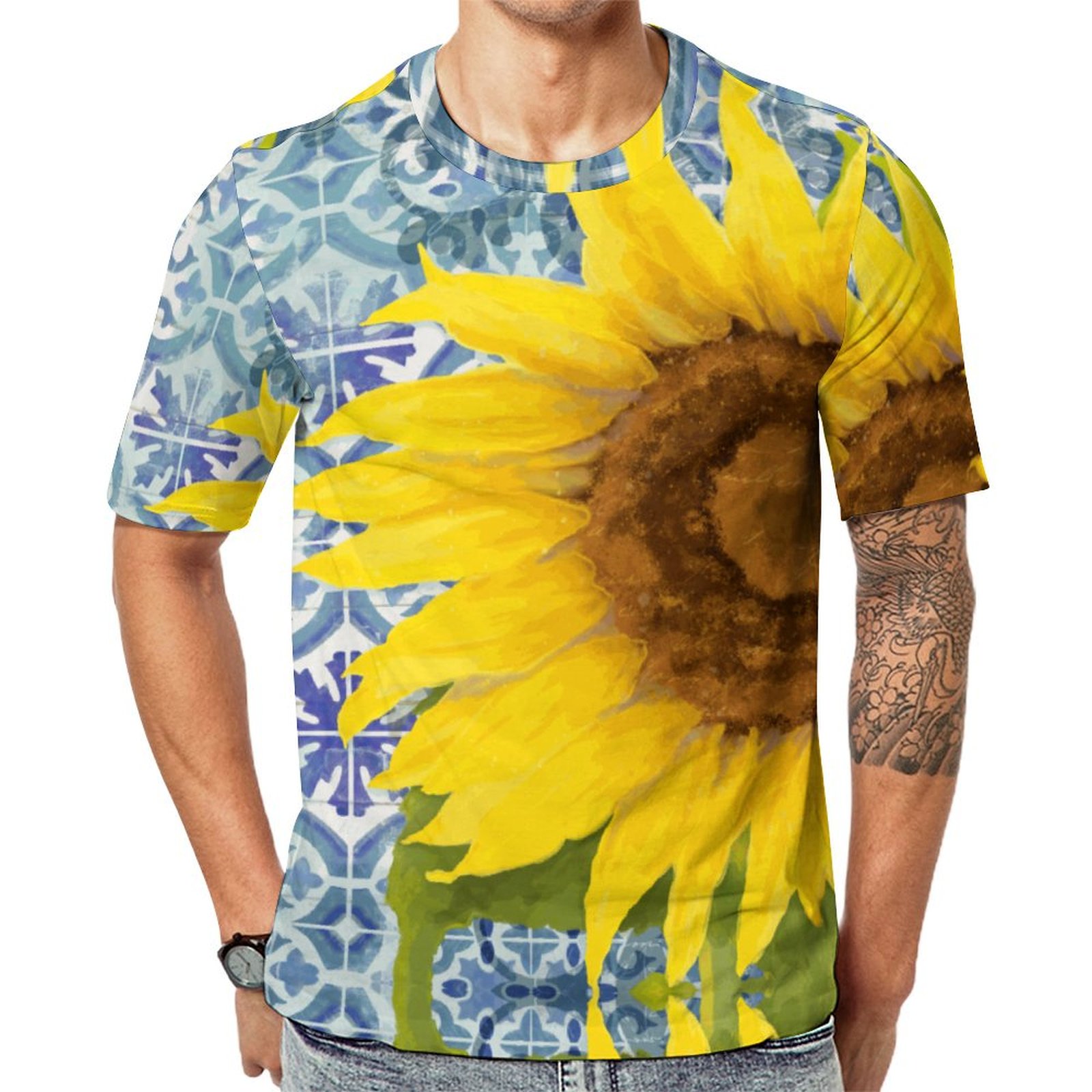 Elegant Rustic Wood Sunflower Floral Short Sleeve Print Unisex Tshirt Summer Casual Tees for Men and Women Coolcoshirts