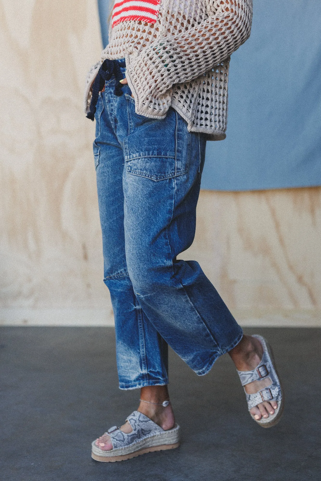 Elevated Eyelet Barrel Jeans - Medium Wash