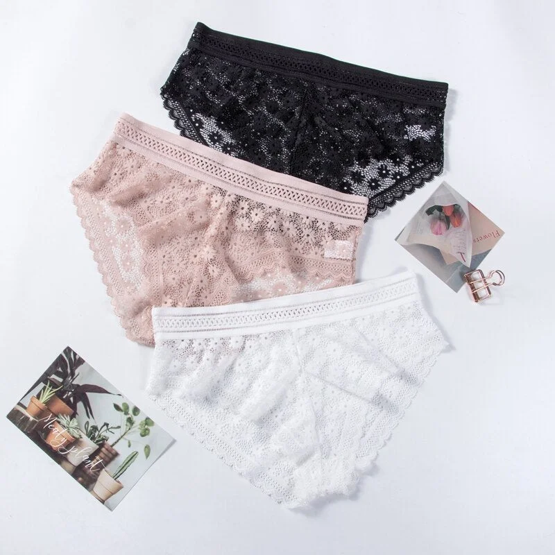 3pcs Sexy Lace Panties For Women Underwear Fashion Lingerie Breathable Hollow Out Underpants Female Low-Rise Daisy Briefs