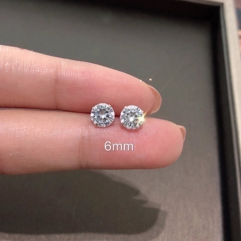 1 Pair Sterling Silver Zircon Geometric Ear Studs3