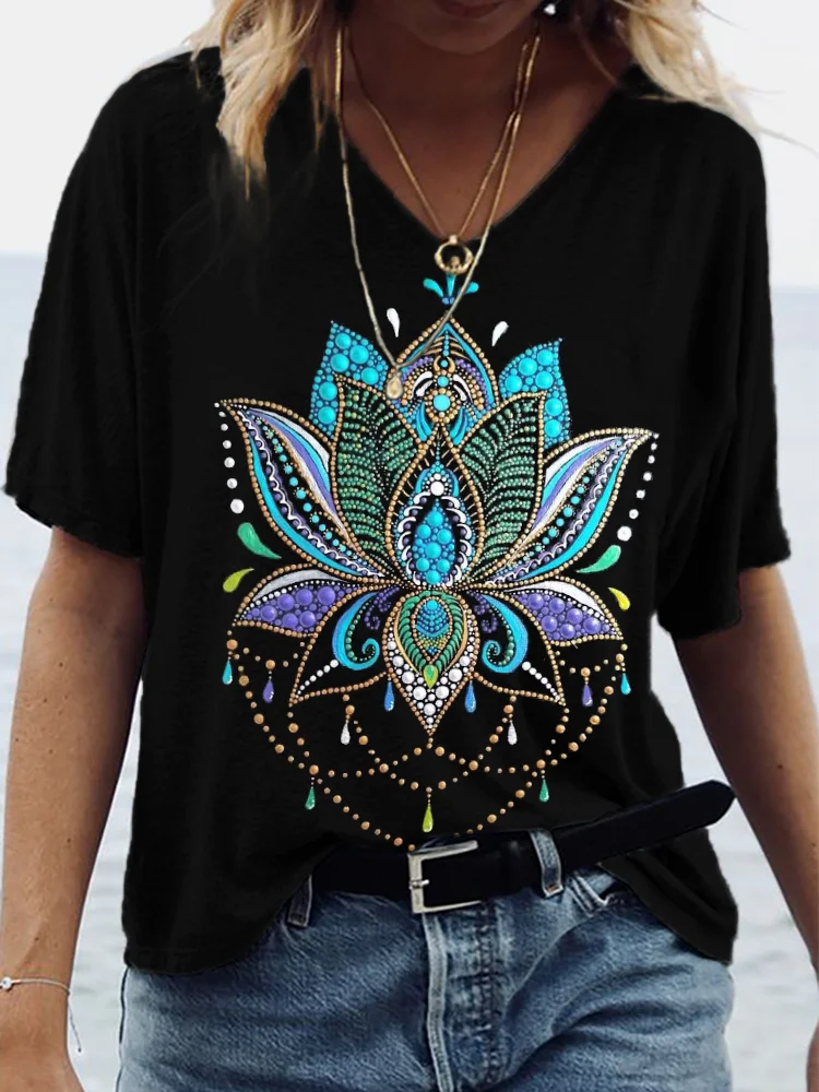Lotus Mandala Art V Neck T Shirt