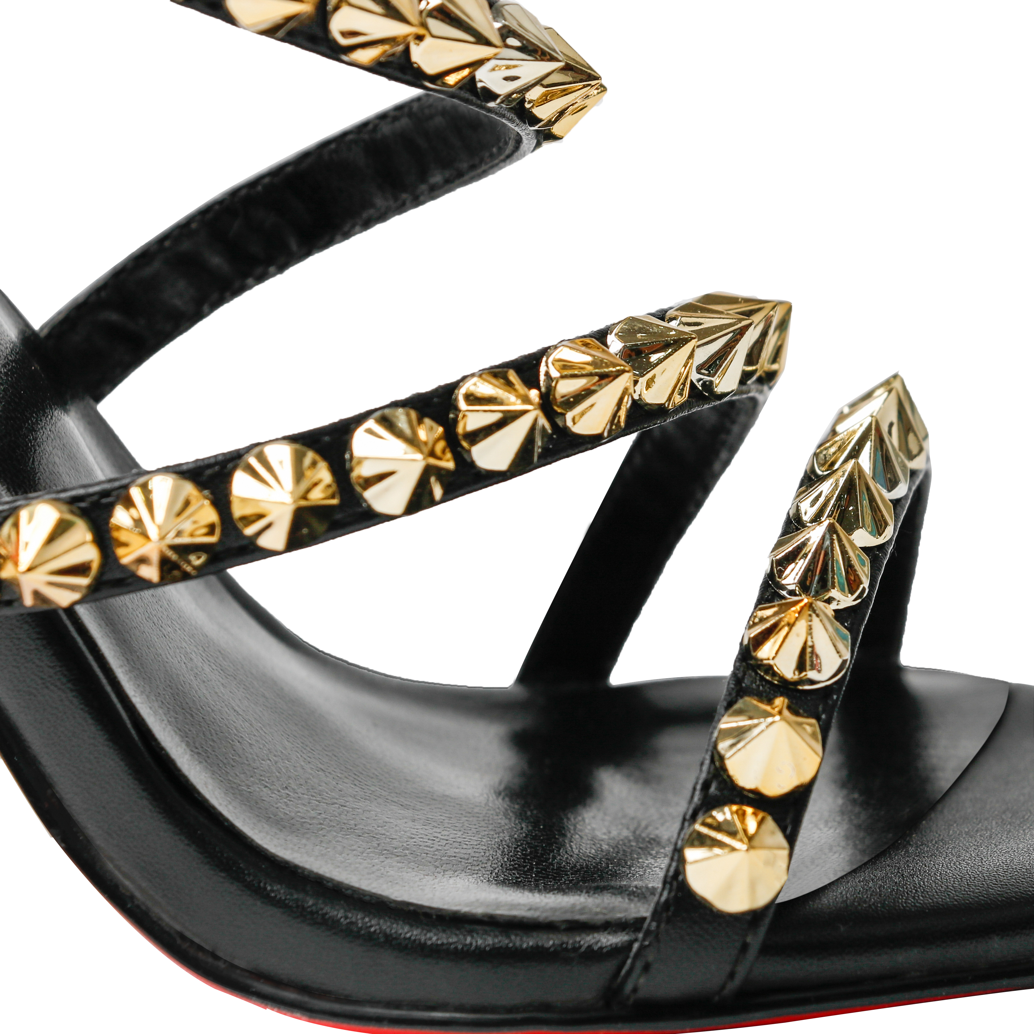 100mm Cross Heel Elastic Strap Gold Studs Red Bottoms Party Stiletto Sandals Pumps-vocosishoes