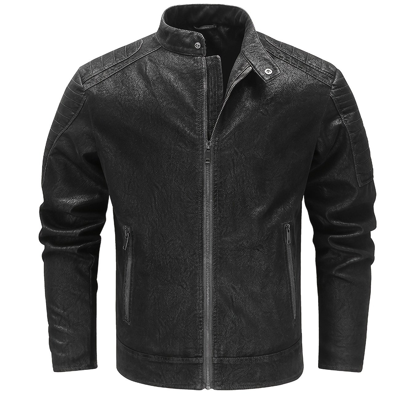 men's Middle-aged Fashion Black Pu Leather Jacket With Zipper
