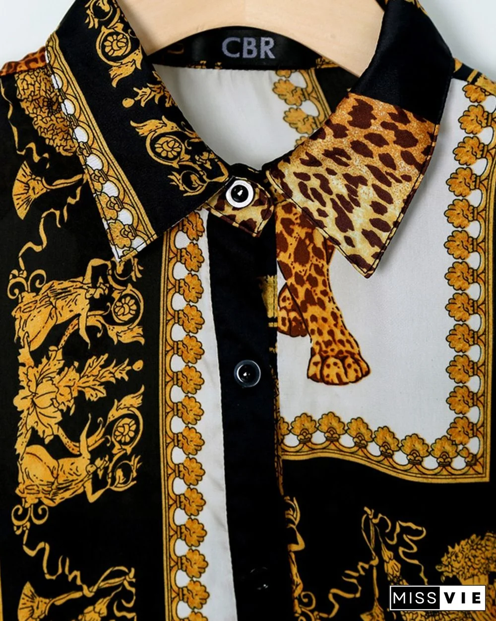 Leopard Print Knot Front Long Sleeve Blouse