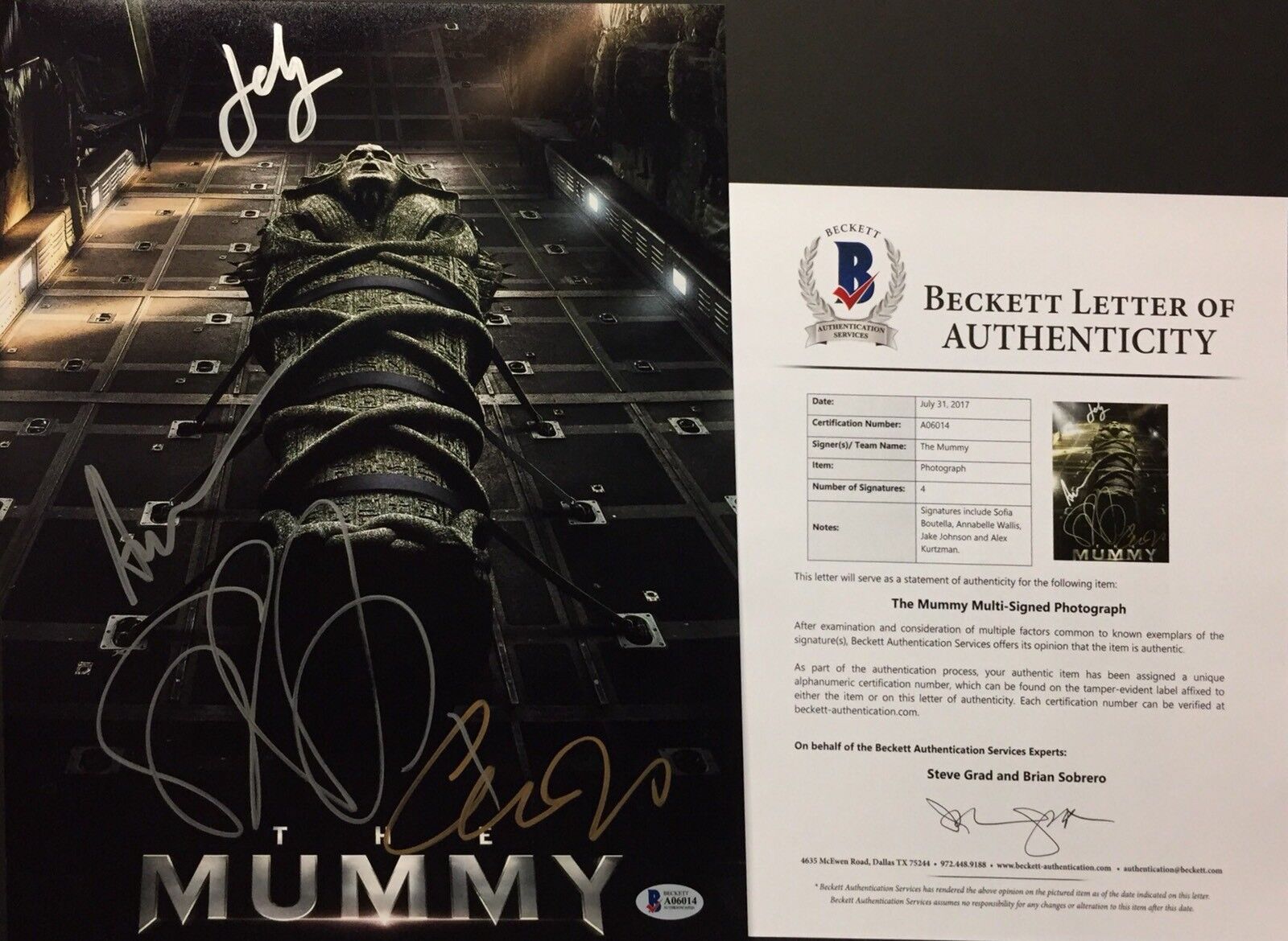 Sofia Boutella A. Wallis Jake Johnson Alex Kurtzman Signed Mummy 11x14 Photo Poster painting BAS