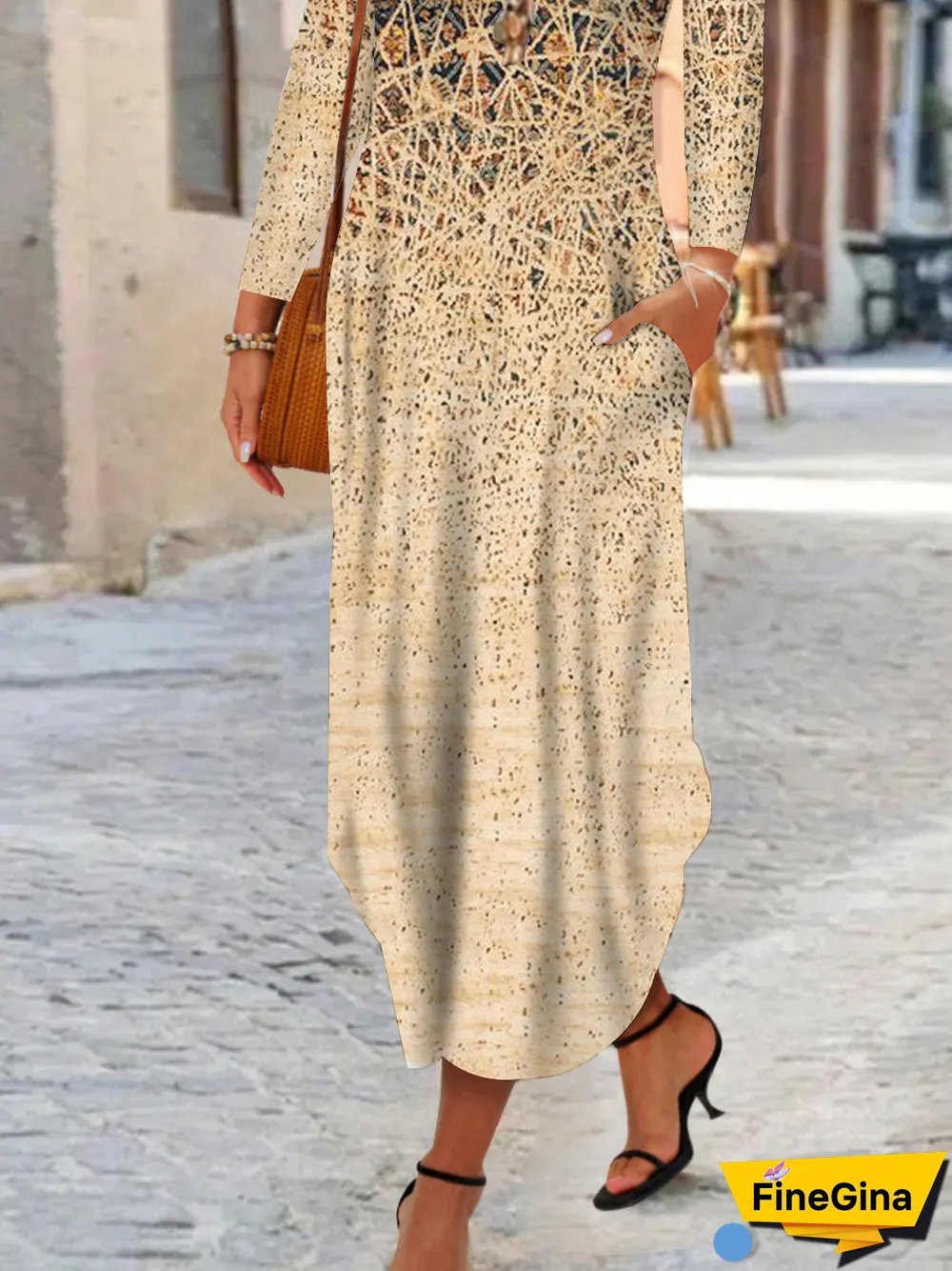 Women Casual Ethnic Autumn Micro-Elasticity Loose Jersey Best Sell Long sleeve H-Line Dresses