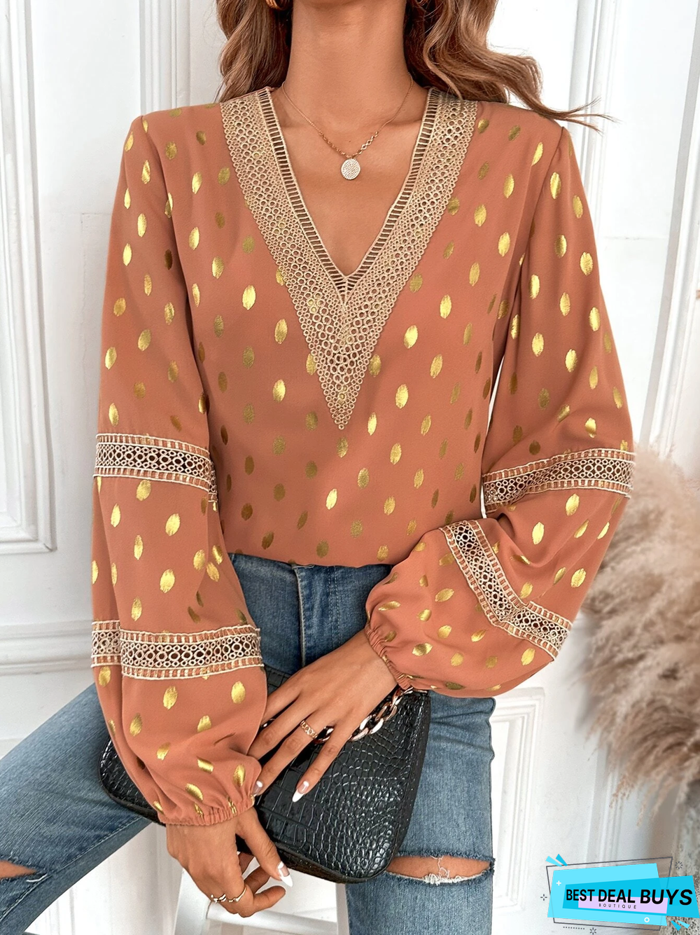 Split Joint Casual Polka Dots Loose Top