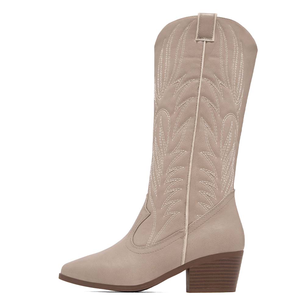 Women's Closed-Toe Stitching Design Mid-Calf Cowgirl Boots Nicepairs