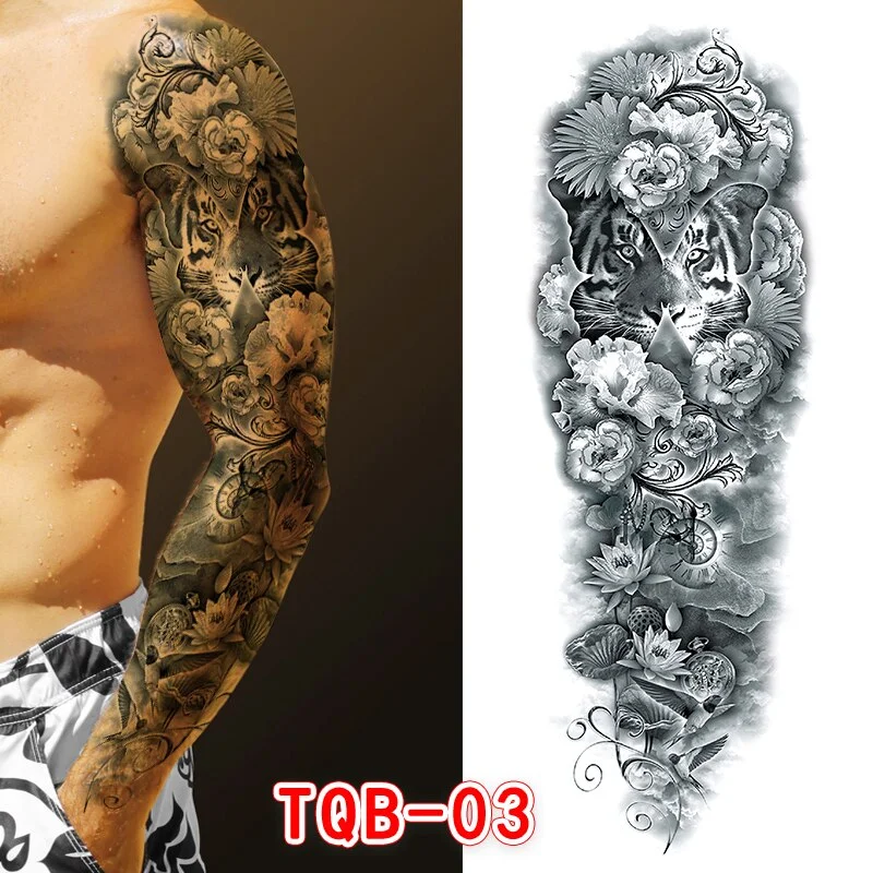 Sdrawing Temporari Tattoo Sticker for Men Death Skull Henna Skeleton King Animal Arm Leg Tatoo Pattern Fake Tattoo for Woman