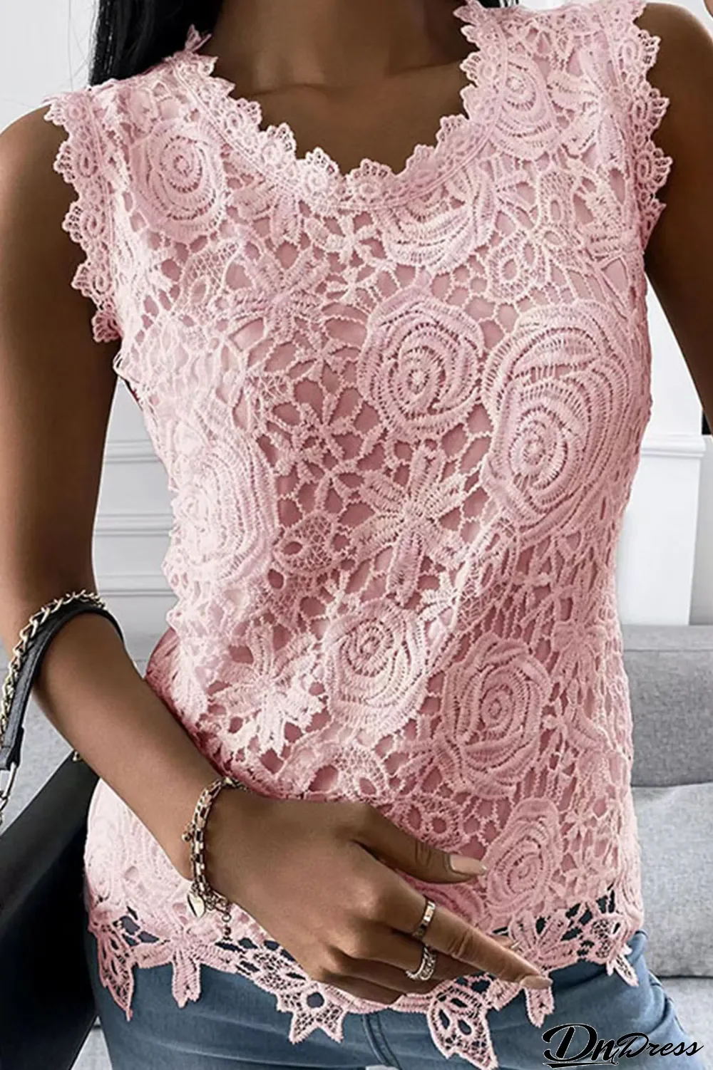 Pink Casual Street Solid Patchwork O Neck Tops