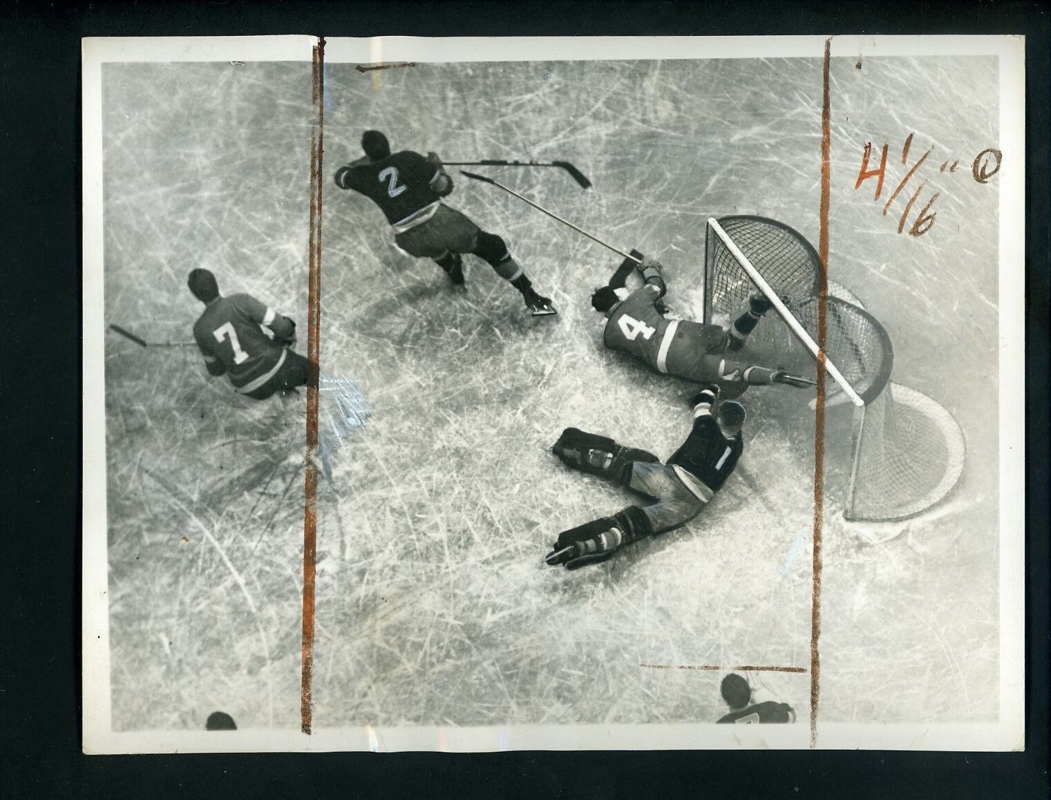 New York Rangers Red Wings 1937 Type 1 Press Photo Poster painting Dave Kerr Coulter Herb Lewis