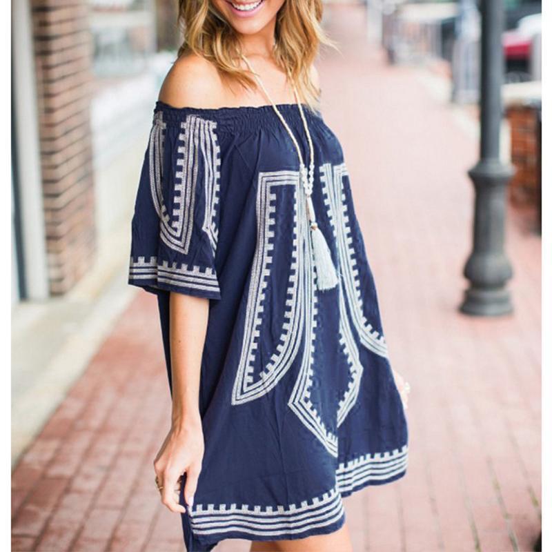 Off Shoulder  Print  Half Sleeve Dresses