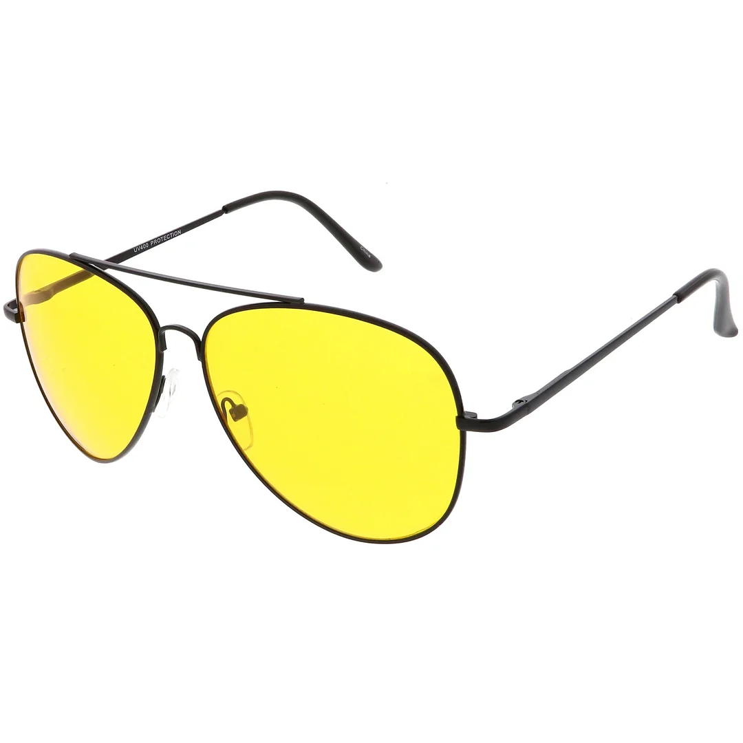 Large Classic Night Driving Aviator Sunglasse With Yellow Tinted Lens 61mm
