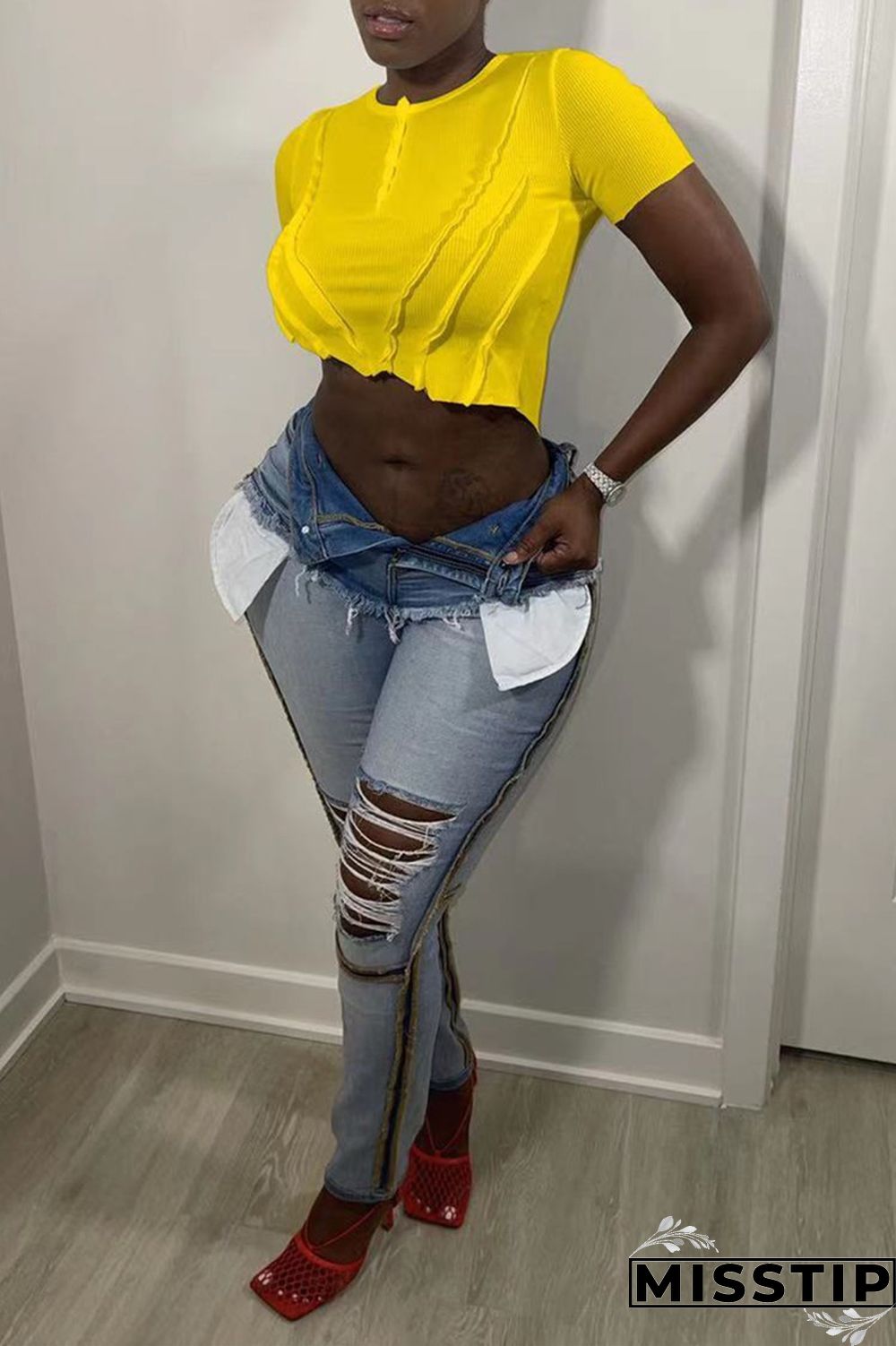 Rose Red Fashion Casual Solid Asymmetrical O Neck T-Shirts