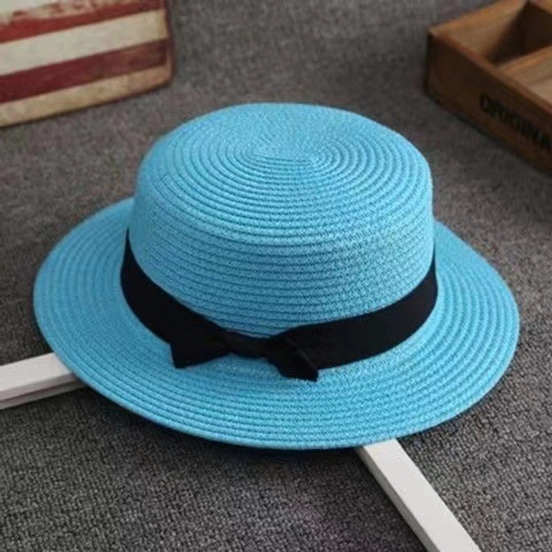Straw Hat Summer Travel Bow Big Flat Top Hat Sunshade Sun Protection Retro Small Top Hat Beach Hat