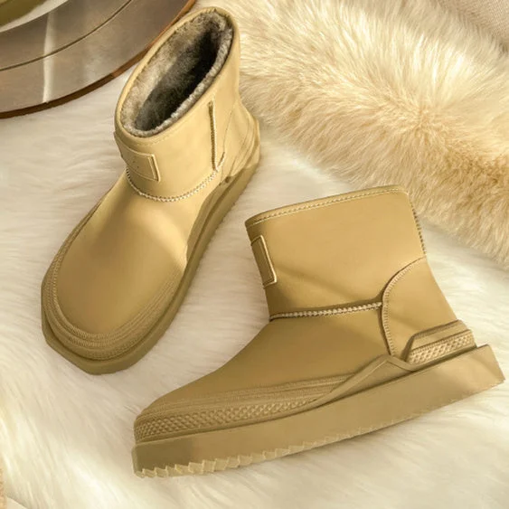 Women's Casual Solid Color Round Toe Flat Sole Plush Boots