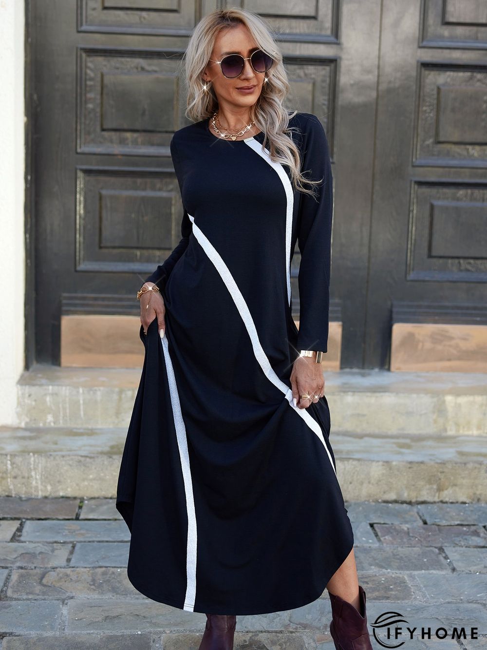 Long Sleeve Casual A-Line Knitting Dress | IFYHOME