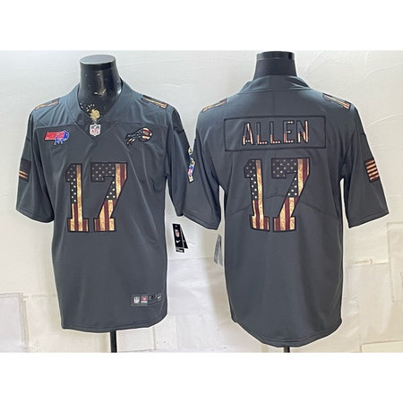 Men's Buffalo Bills #17 Josh Allen Grey USA Flag Vapor Limited Jersey A423