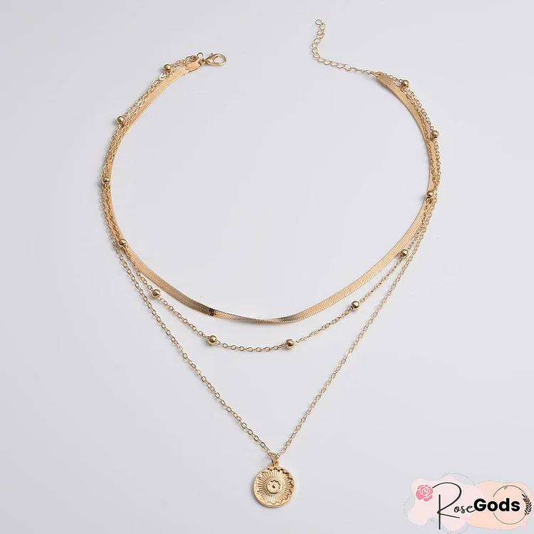 Simple Multi-Layered Lotus Pendant Necklace