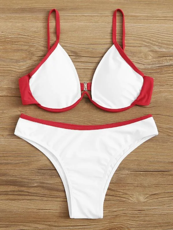 Solid Color Split-Joint Split Bikini Swimsuit