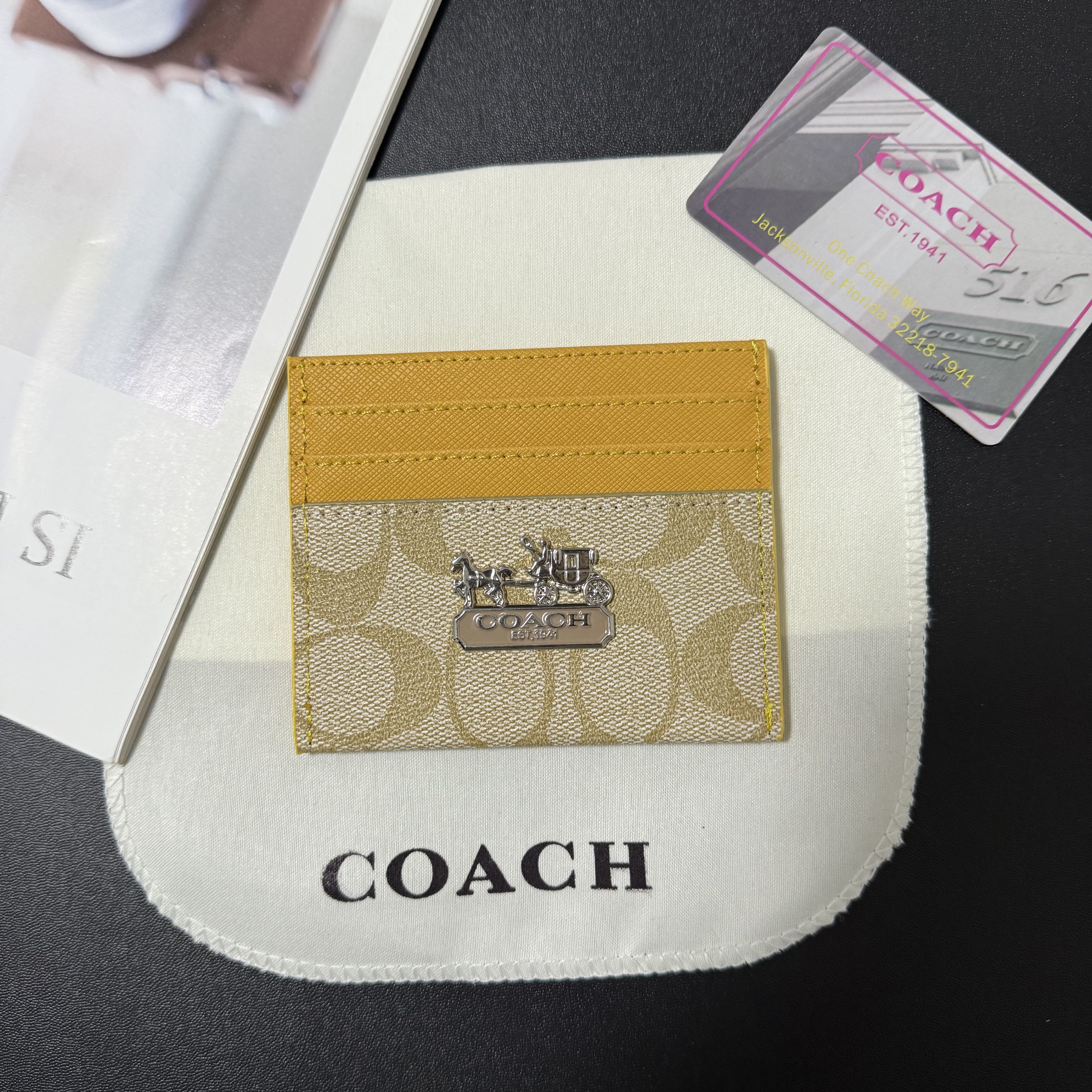 Coach Signature Monogram Colorblock Slim Cardholder with 3D Metal Hardware