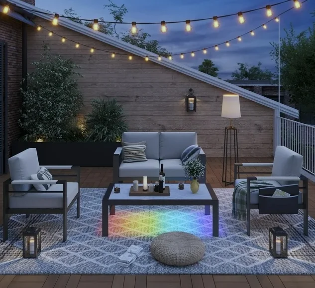 Bestier Aluminum Patio Furniture Set,4-Piece LED Outdoor Conversation Set with Grey Cushions for Poolside,Balcony,Backyard