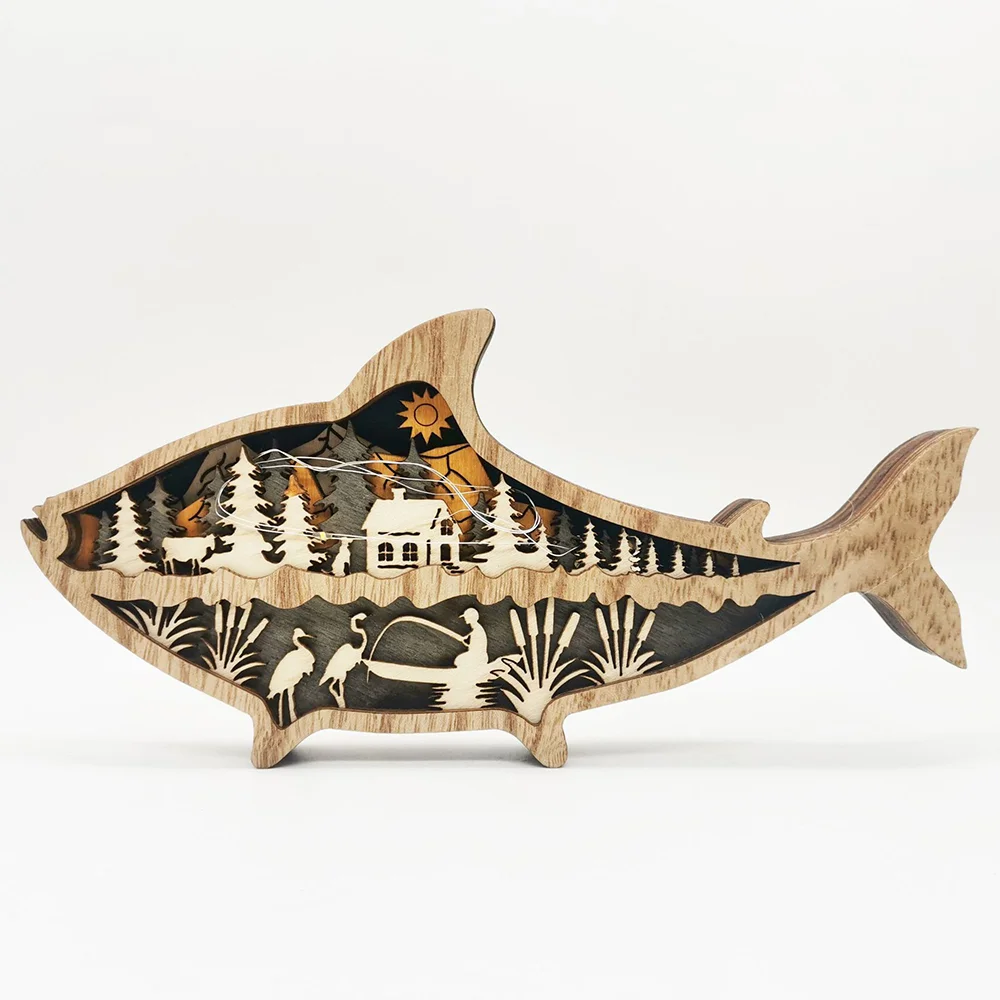 Purexcellent&trade; New creative marine desktop wooden wood carved fish crafts ornament