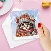6Pcs Diamond Painting Christmas Cat Greeting Cards Christmas Cards