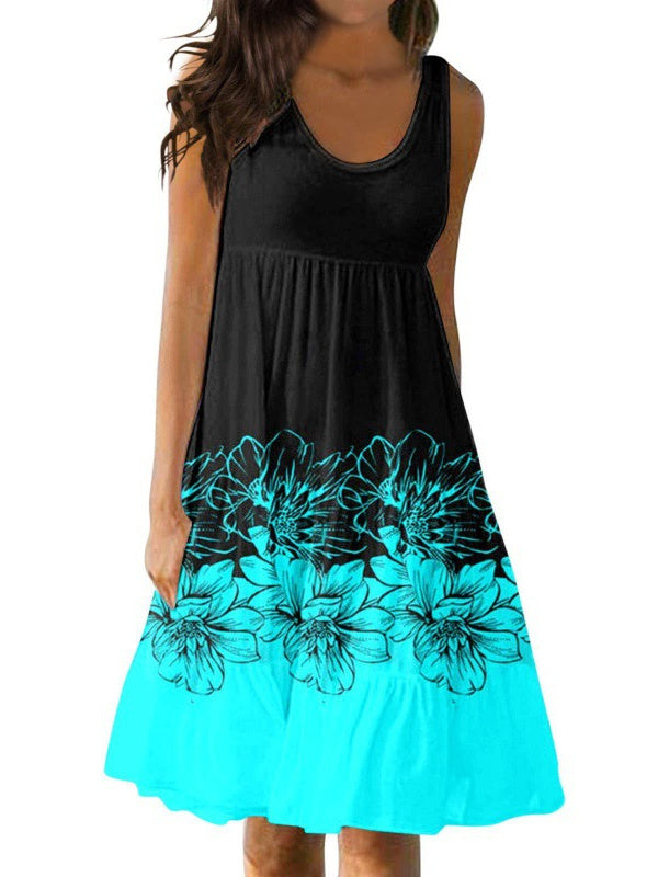 Women's Casual U-neck Sleeveless Printed Loose Patchwork Dress