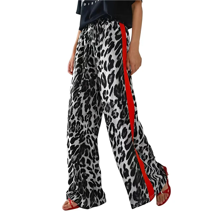 Athvotar Athvotar Spring And Autumn Women's Net Red With The Same Leopard Print Splicing Temperament Loose-Legged Trousers